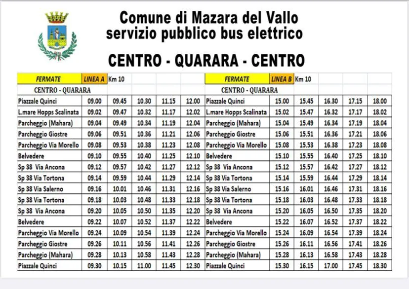 Tabella Orari E Fermate Servizio Centro Quarara Centro6700092800888691246